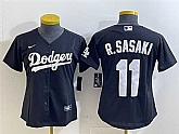 Women's Los Angeles Dodgers #11 Roki Sasaki Black Cool Base Stitched Jersey,baseball caps,new era cap wholesale,wholesale hats